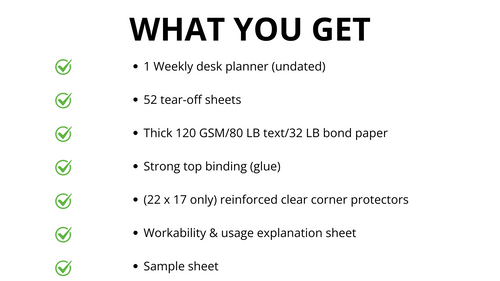 Ultimate Premium 2026 Weekly Day Desk Planner – 52-Page Undated Layout – Super Thick Bleed-Resistant Paper – Chipboard Backing – Top-Edge Glued - Made In USA (Large, 22 x 17 Inches)