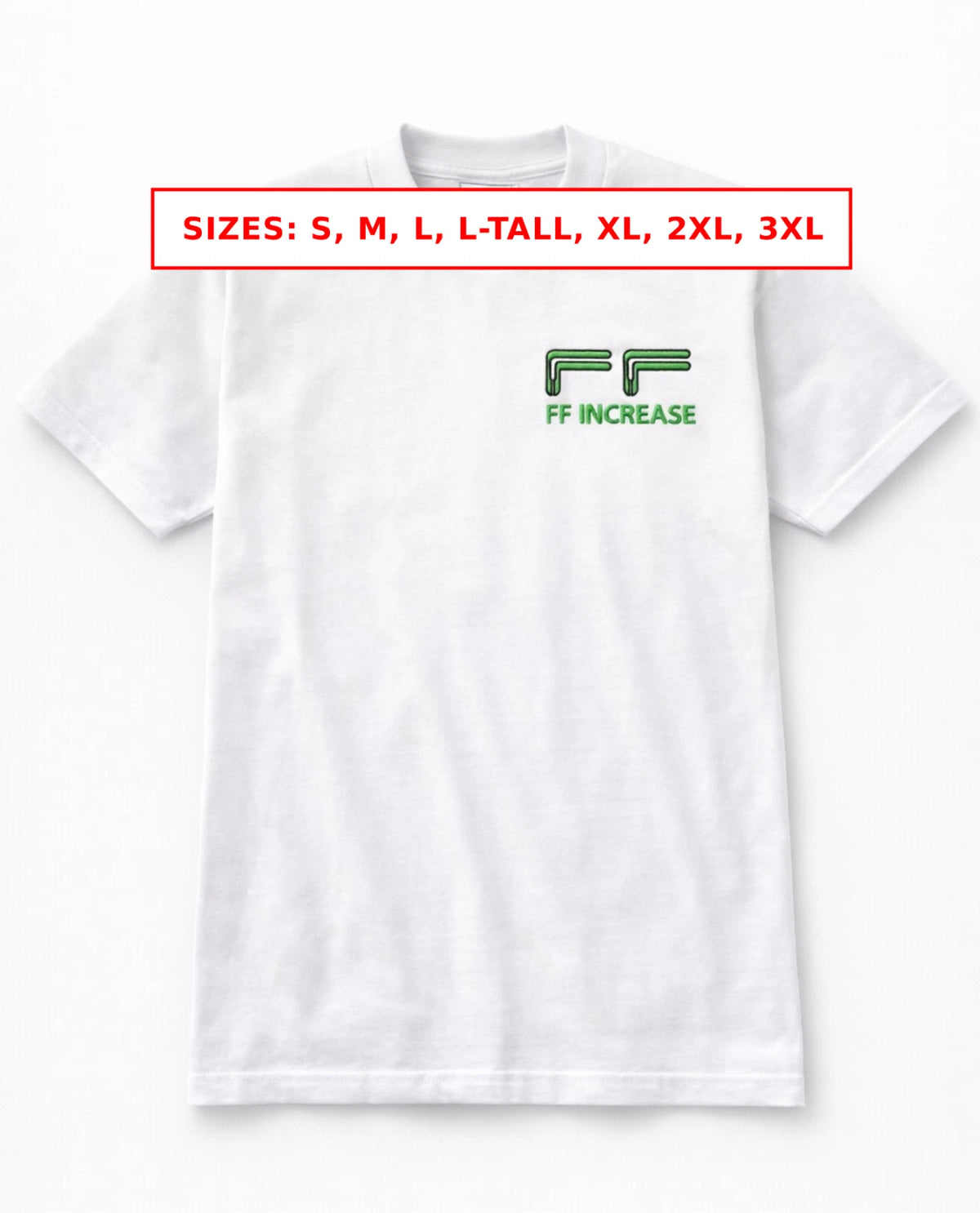 FF Increase Embroidered Unisex Pro-Club 6 Oz. Thick T-shirt Black or White