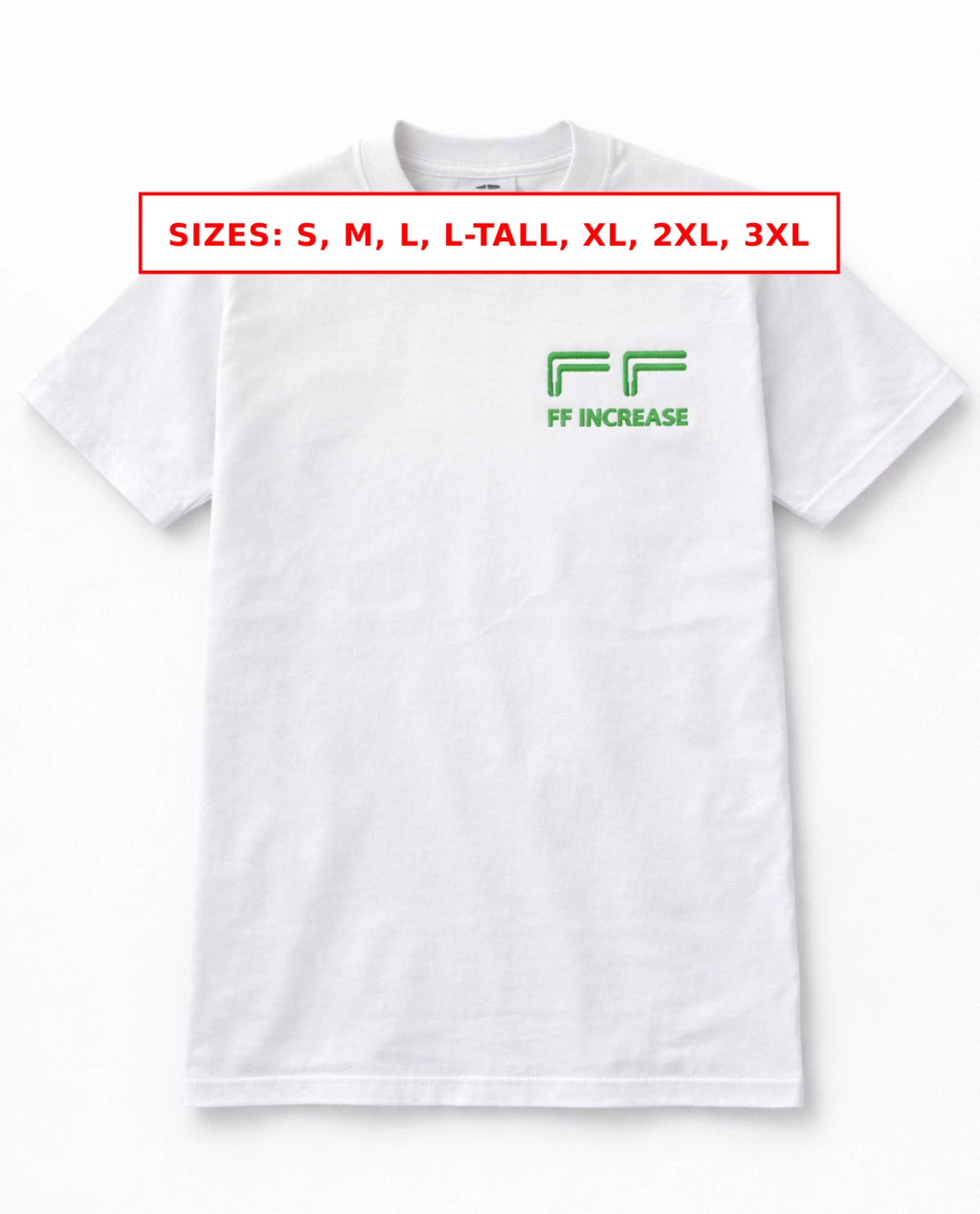 FF Increase Embroidered Unisex Pro-Club 6 Oz. Thick T-shirt Black or White