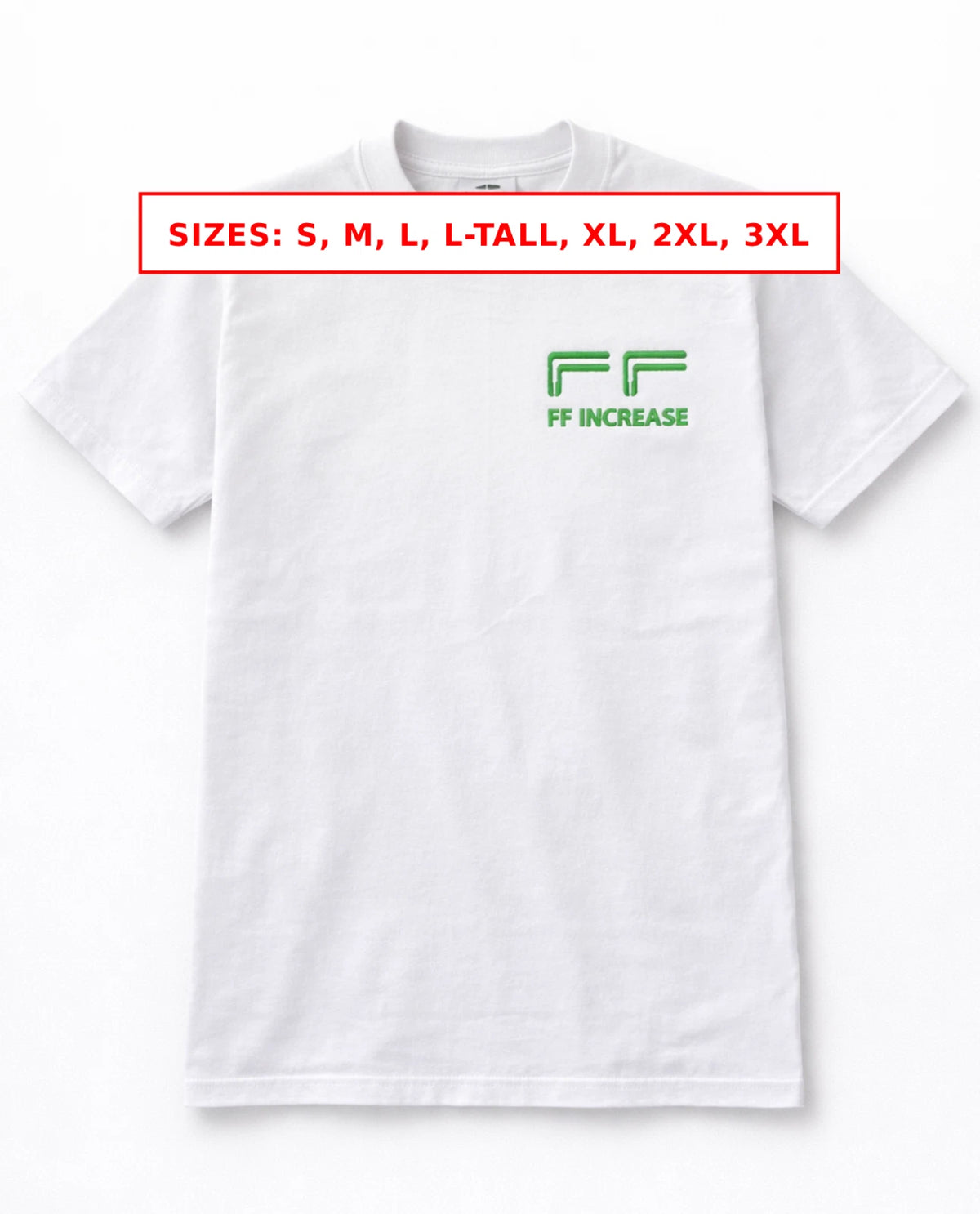 FF Increase Embroidered Unisex Pro-Club 6 Oz. Thick T-shirt Black or White