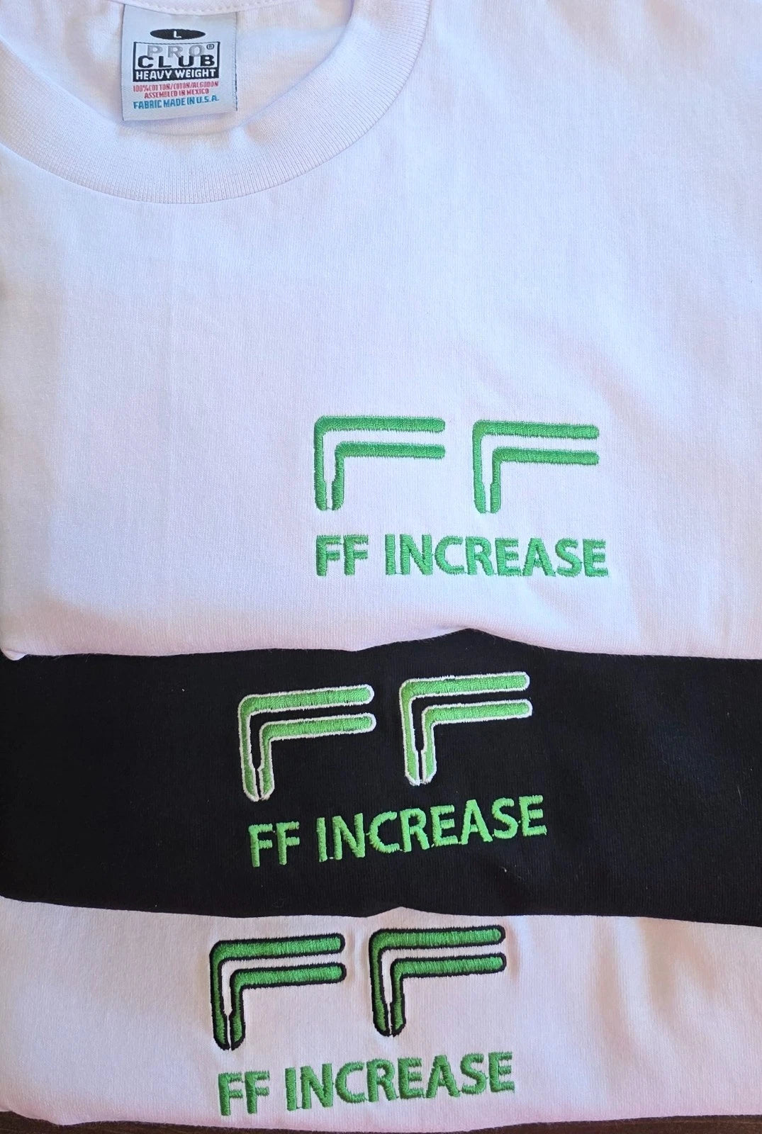 FF Increase Embroidered Unisex Pro-Club 6 Oz. Thick T-shirt Black or White